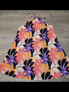 Source Unknown Floral Halter Mini Dress - Pink, Purple & Orange